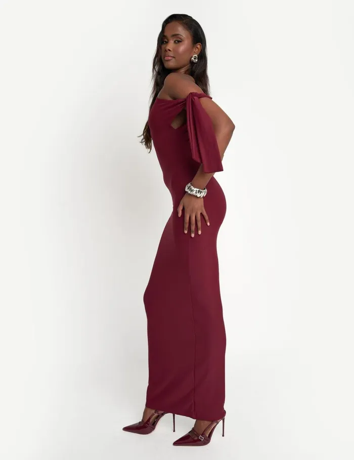 Women Luxe Slinky Tie Detail Maxi Dress Burgundy Burgundy Public Desire Dresses