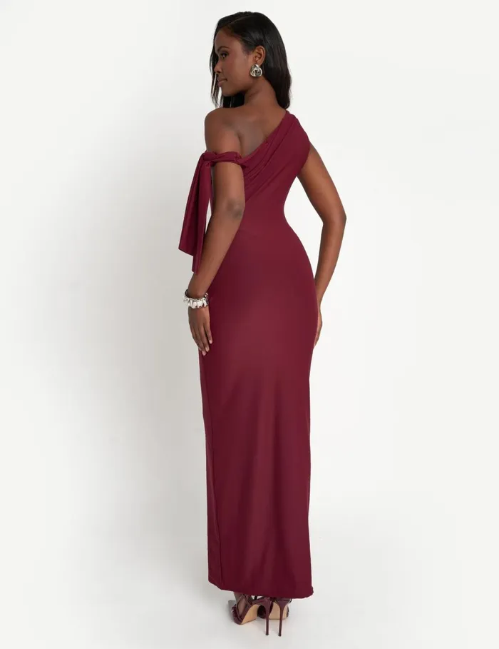 Women Luxe Slinky Tie Detail Maxi Dress Burgundy Burgundy Public Desire Dresses
