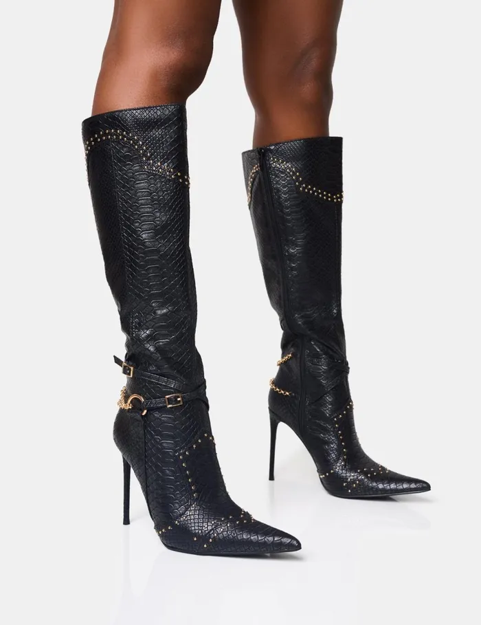 Women Main Character Embellished Vintage Black Pointed Toe Stiletto Boots Black Public Desire Festival Women Main Character Embellished Vintage Black Pointed Toe Stiletto Boots Black Public Desire Festival