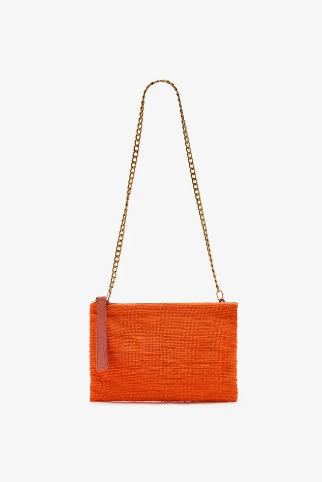Women Malparmi Clutch Colourfull Beads Pouch With Shoulder Strap Orange