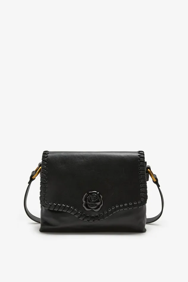 Women Malparmi Crossbody Bags Medium Leather Tress Crossbody Bag Black