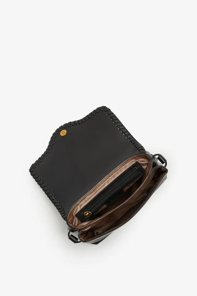 Women Malparmi Crossbody Bags Medium Leather Tress Crossbody Bag Black