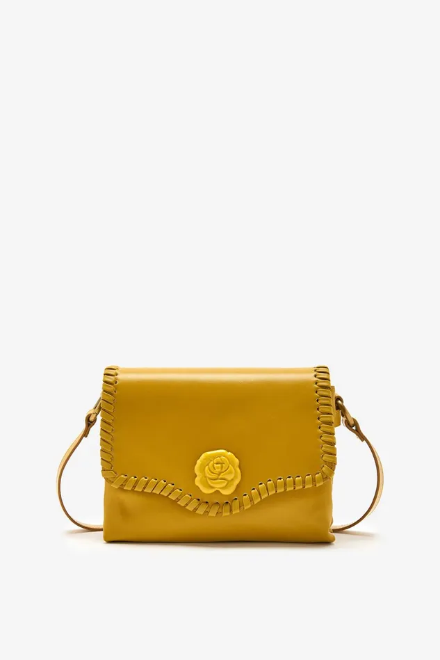 Women Malparmi Crossbody Bags Medium Leather Tress Crossbody Bag Mustard