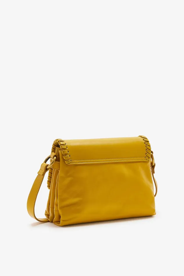 Women Malparmi Crossbody Bags Medium Leather Tress Crossbody Bag Mustard