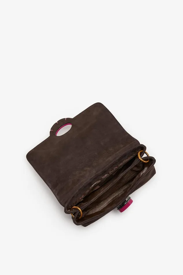 Women Malparmi Crossbody Bags Medium Suede Inlay Crossbody Bag Pinkbrown