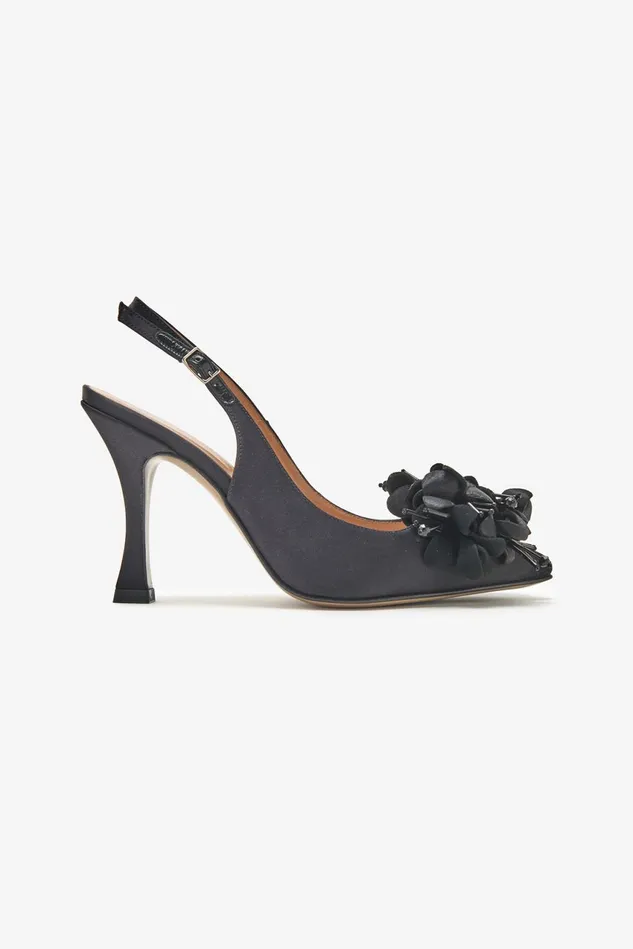 Women Malparmi Dcollet Flower On Satin Pumps Black