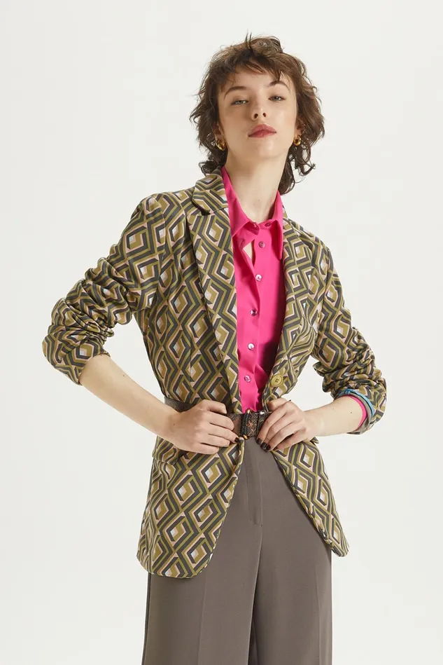 Women Malparmi Jackets A Maze Jacquard SingleBreasted Jacket Greenblackpink