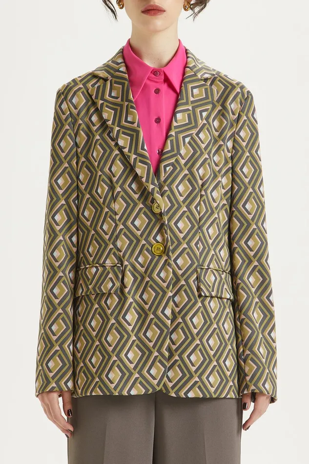 Women Malparmi Jackets A Maze Jacquard SingleBreasted Jacket Greenblackpink