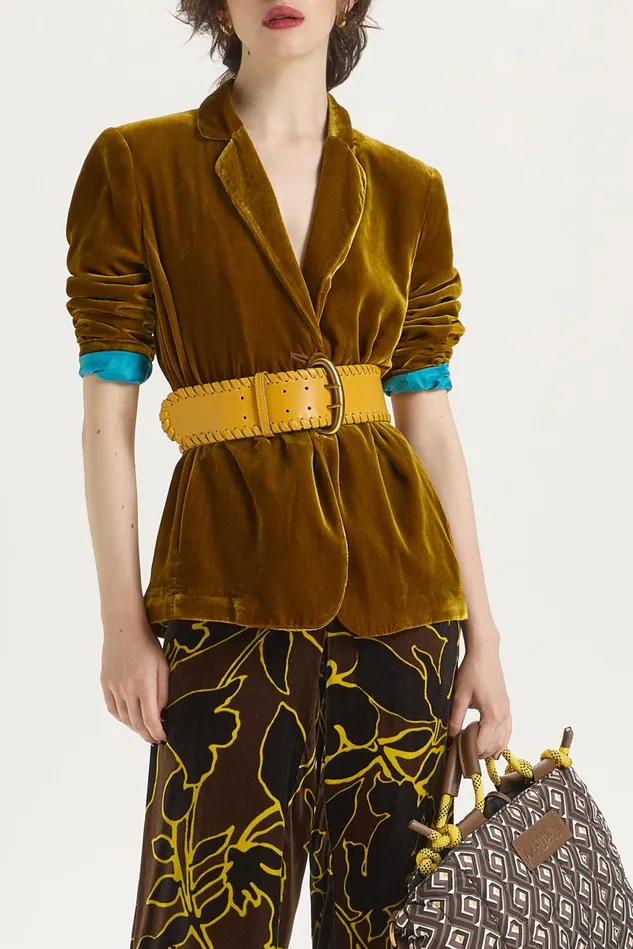 Women Malparmi Jackets Fluid Velvet Jacket Mustard