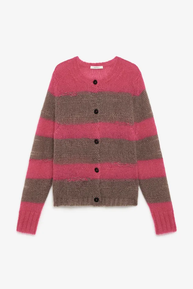 Women Malparmi Knitwear Lurex Mohair Stripes Cardigan Pinkbrown