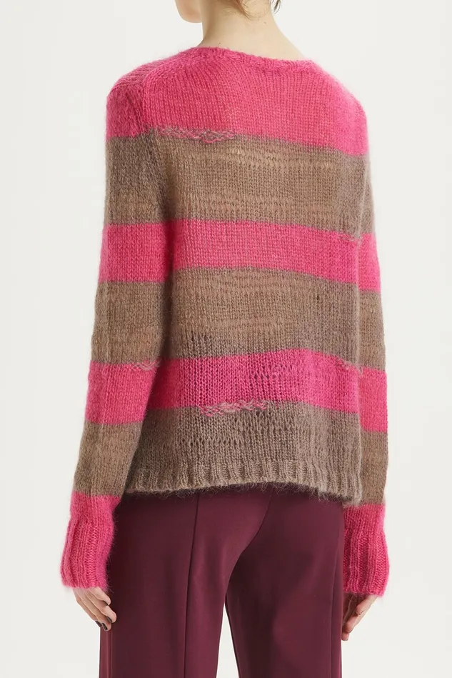 Women Malparmi Knitwear Lurex Mohair Stripes Cardigan Pinkbrown
