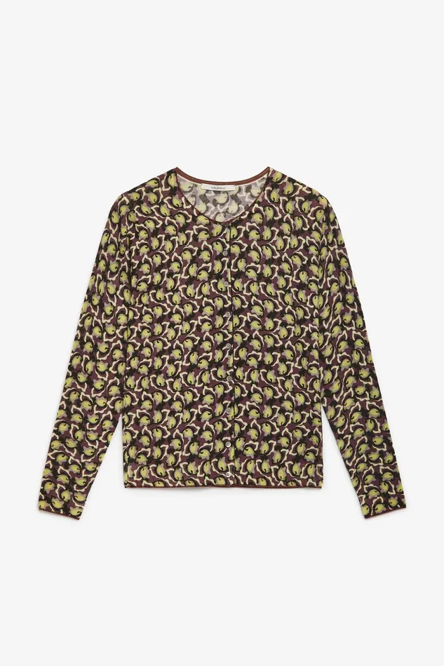 Women Malparmi Knitwear Merinos Camo Leaves Cardigan Greenblackbrown