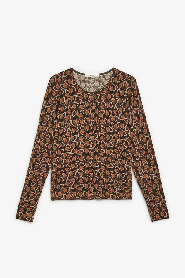 Women Malparmi Knitwear Merinos Camo Leaves Cardigan Orangeblackbrown