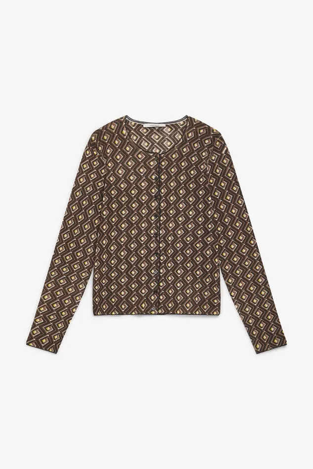 Women Malparmi Knitwear Merinos Prints Cardigan Brownblackyellow