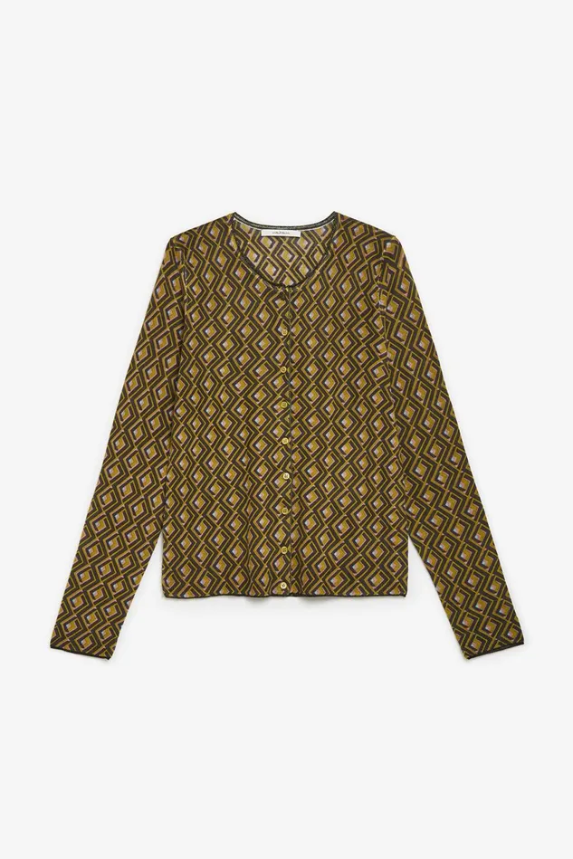 Women Malparmi Knitwear Merinos Prints Cardigan Greenblackpink