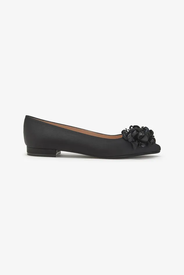 Women Malparmi Loafers And Ballerinas Flower On Satin Ballerina Black