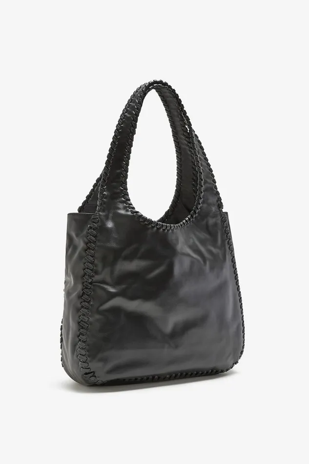 Women Malparmi Medium Bags Leather Tress Large Shoulder Bag Black