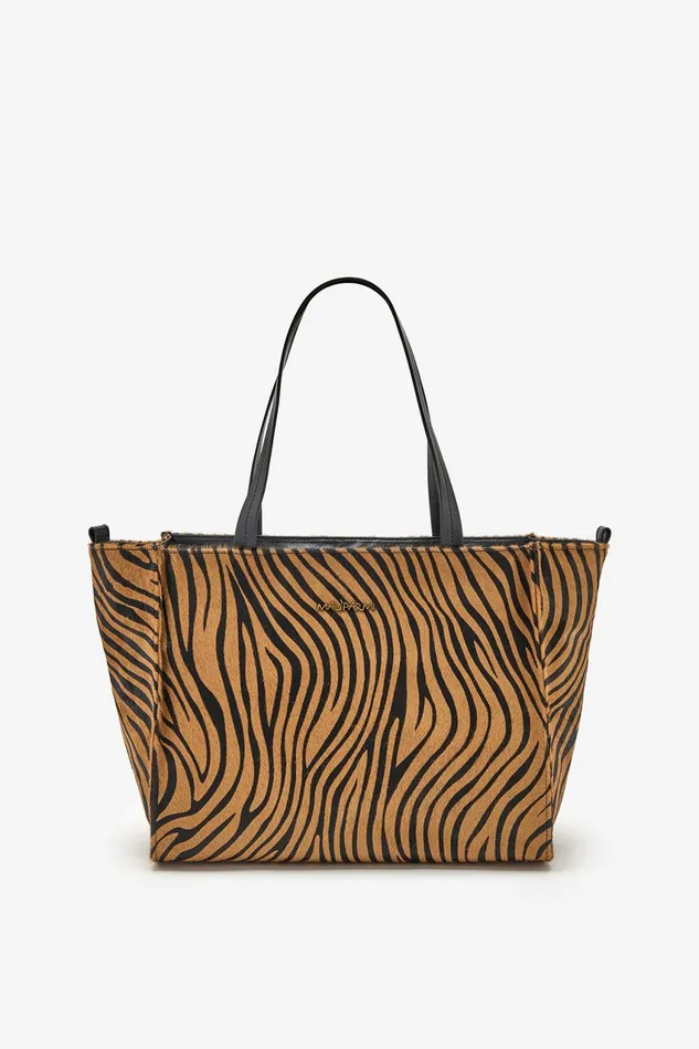 Women Malparmi Shopping Bag Maxi Animalier Shopping Bag Beigeblack