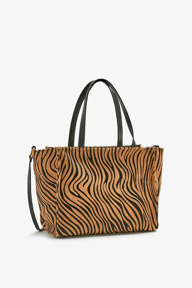 Women Malparmi Shopping Bag Maxi Animalier Shopping Bag Beigeblack