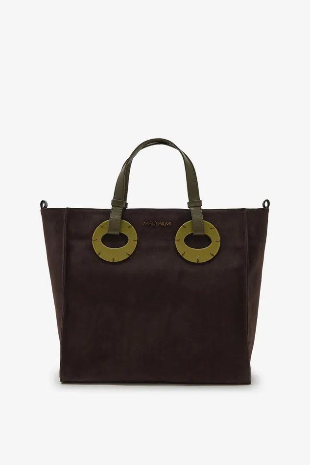 Women Malparmi Shopping Bag Suede Inlay Shopping Bag Greenbrown