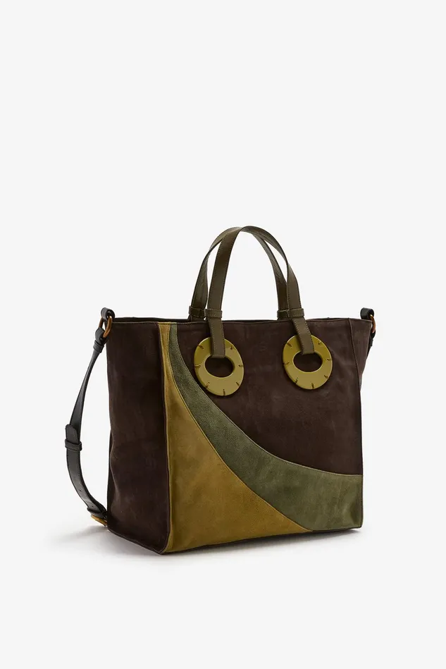 Women Malparmi Shopping Bag Suede Inlay Shopping Bag Greenbrown