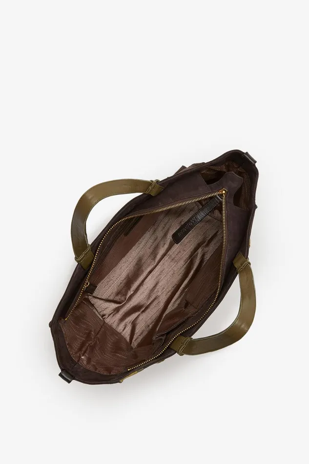 Women Malparmi Shopping Bag Suede Inlay Shopping Bag Greenbrown