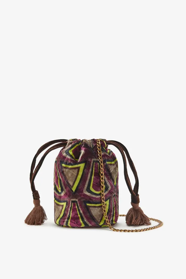 Women Malparmi Small Bags Velvet Print Bucket Bag Acidblackbrown