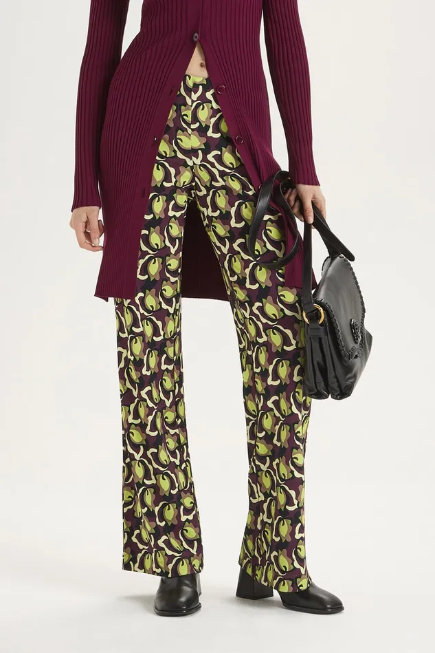 Women Malparmi Trousers Camoleaves Jersey Trousers Greenblackbrown