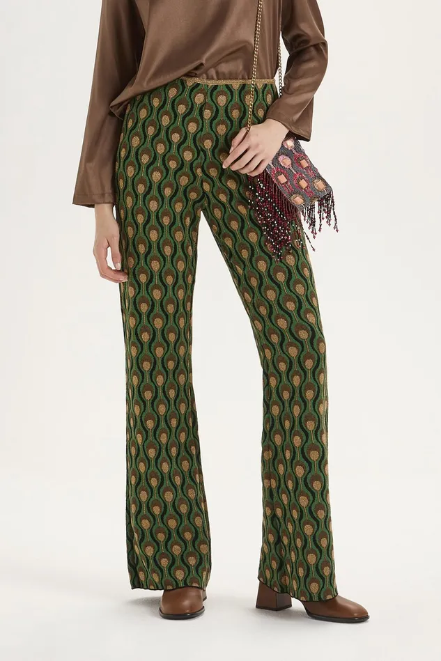 Women Malparmi Trousers Comfort Jacquard Trousers Blackdark Green