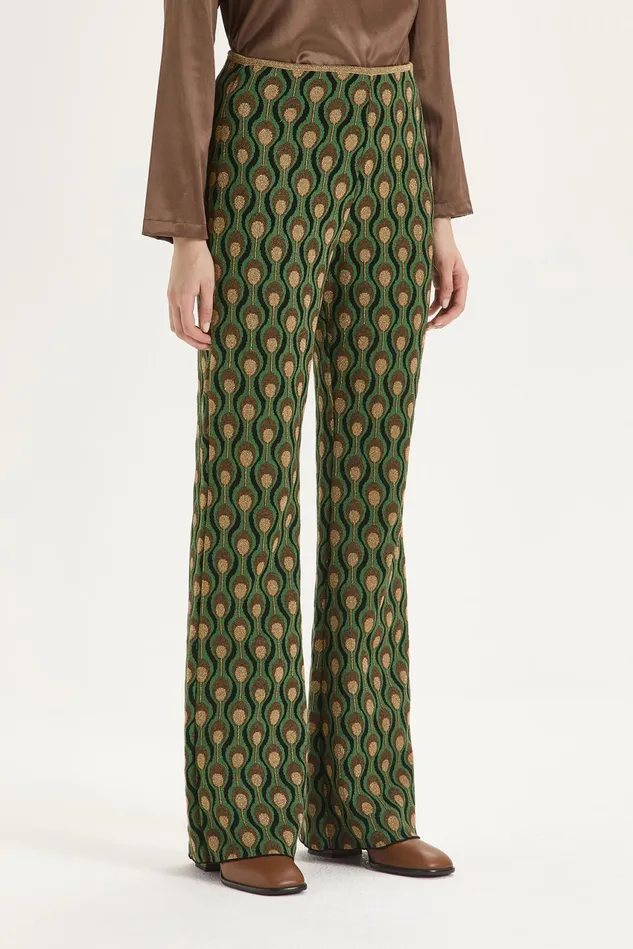 Women Malparmi Trousers Comfort Jacquard Trousers Blackdark Green