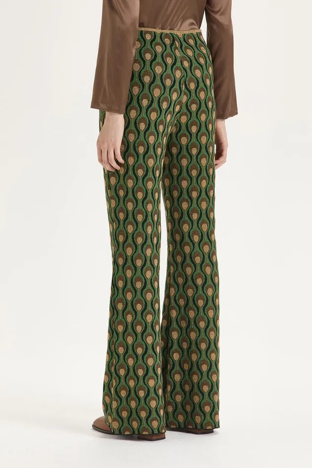 Women Malparmi Trousers Comfort Jacquard Trousers Blackdark Green