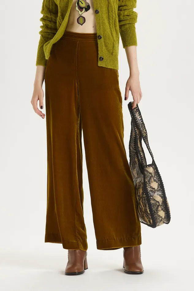 Women Malparmi Trousers Fluid Velvet Trousers Mustard