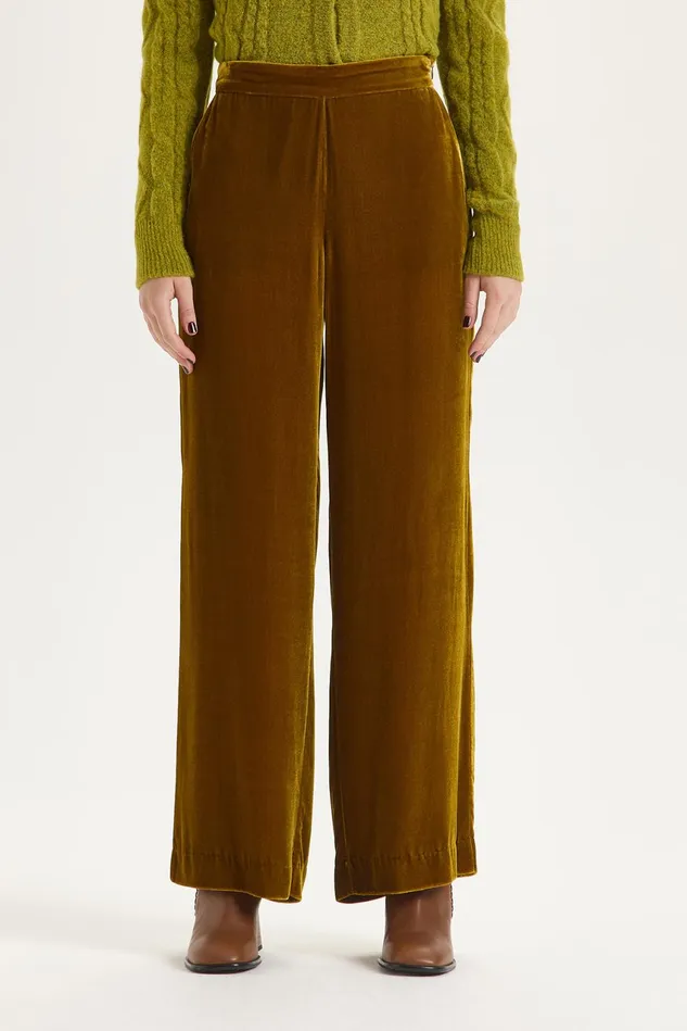 Women Malparmi Trousers Fluid Velvet Trousers Mustard