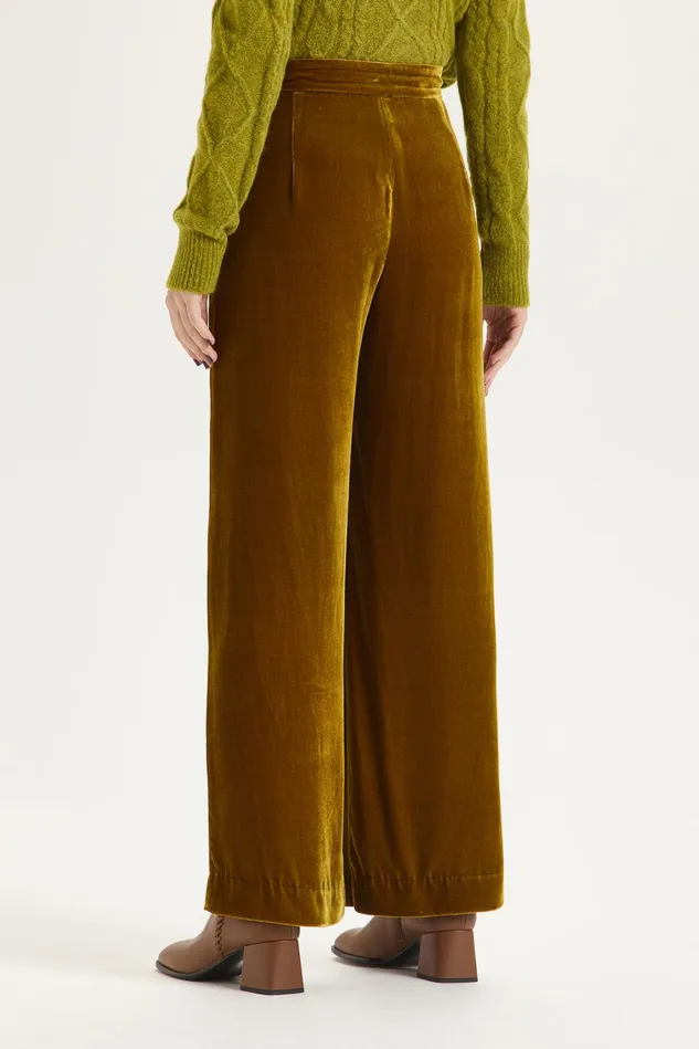 Women Malparmi Trousers Fluid Velvet Trousers Mustard