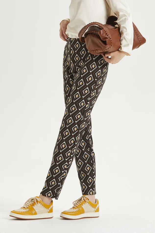 Women Malparmi Trousers Maze Jacquard Trousers Brownyellowblack