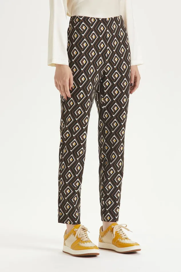 Women Malparmi Trousers Maze Jacquard Trousers Brownyellowblack