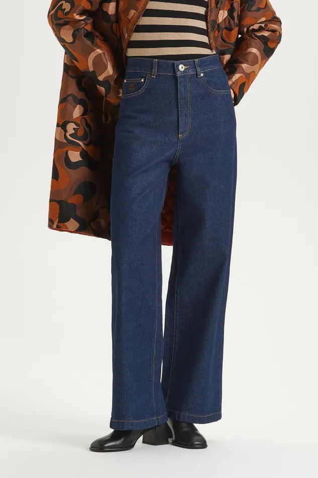 Women Malparmi Trousers Washed Denim Trousers Darkblue