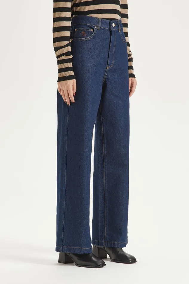 Women Malparmi Trousers Washed Denim Trousers Darkblue