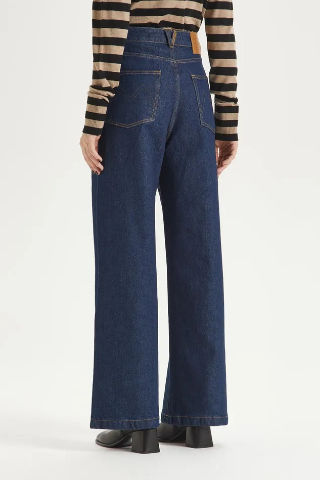 Women Malparmi Trousers Washed Denim Trousers Darkblue