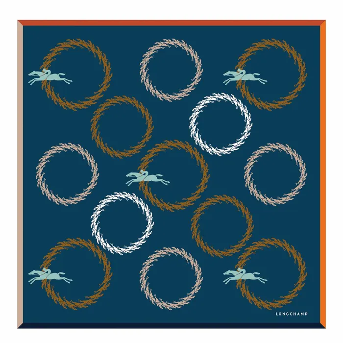 Women Mange Longchamp Silk Scarf 50 Navy Longchamp Silk Scarves