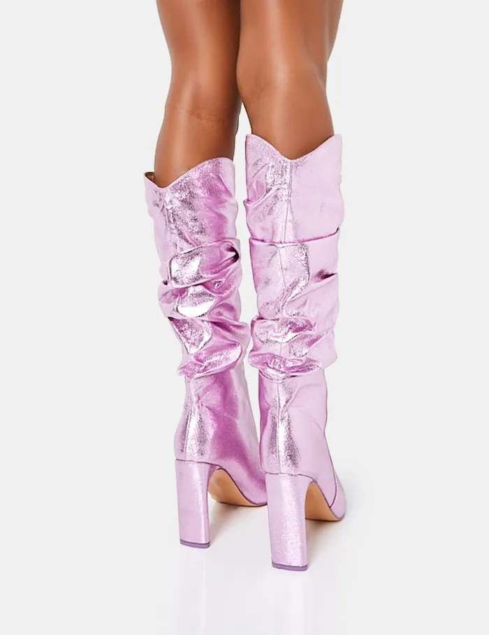 Women Manhattan Metallic Pink Knee High Boots Pink Public Desire Metallics
