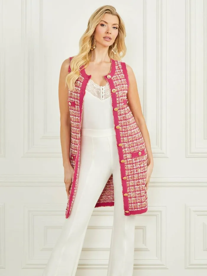 Women Mariah Tweed Dress Coral Peonie Tweed Marciano Dresses Women Mariah Tweed Dress Coral Peonie Tweed Marciano Dresses