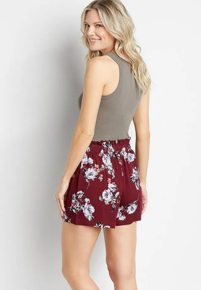 Women Maroon Floral Soft Challis 5In Short Maurices Bottoms
