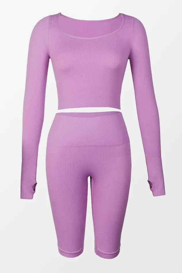 Women Matching Sets Cupshe Full Bloom Scoop Long Sleeve Matching Set Purple