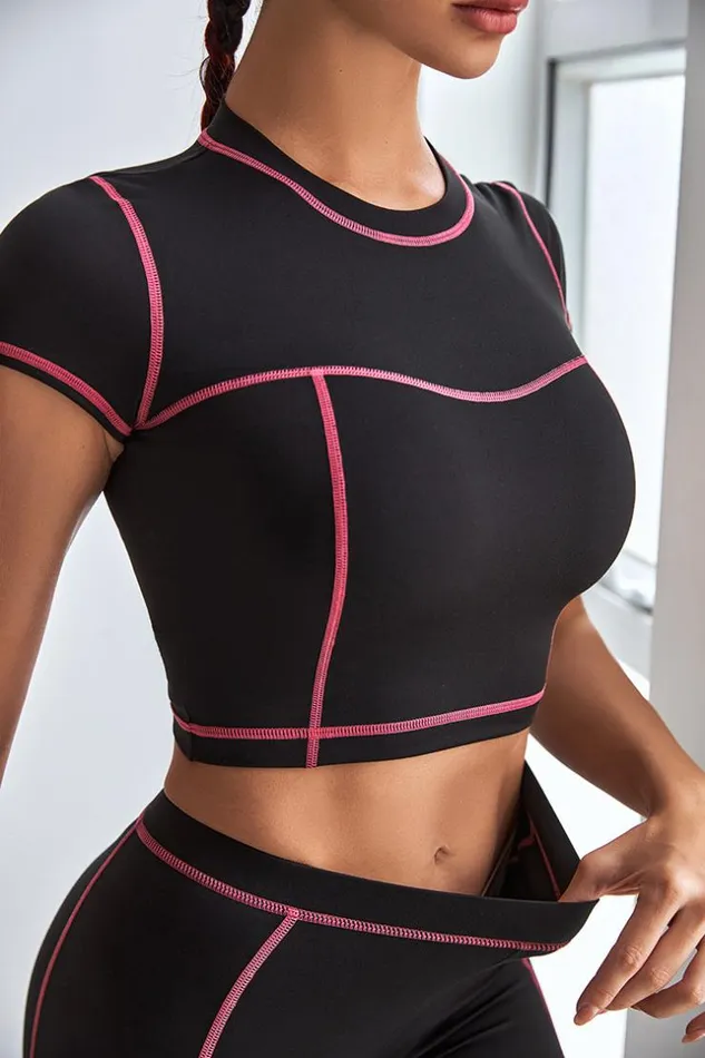 Women Matching Sets Cupshe Honeymoon Contrast Binding Crop Top And Shorts Set Black