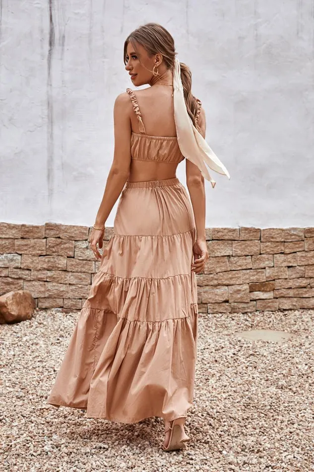 Women Maxi Dresses Cupshe Alma Beach Backless High Waist Fitted Matching Set Pink