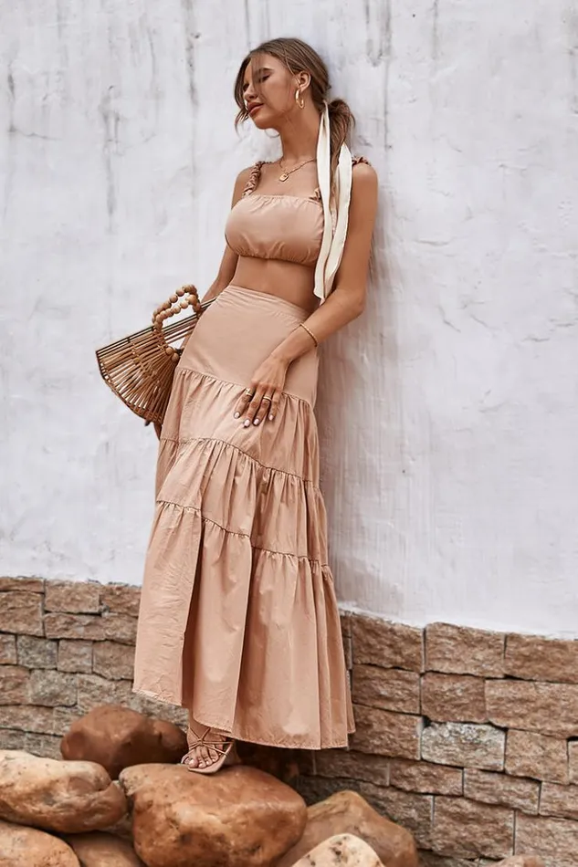 Women Maxi Dresses Cupshe Alma Beach Backless High Waist Fitted Matching Set Pink