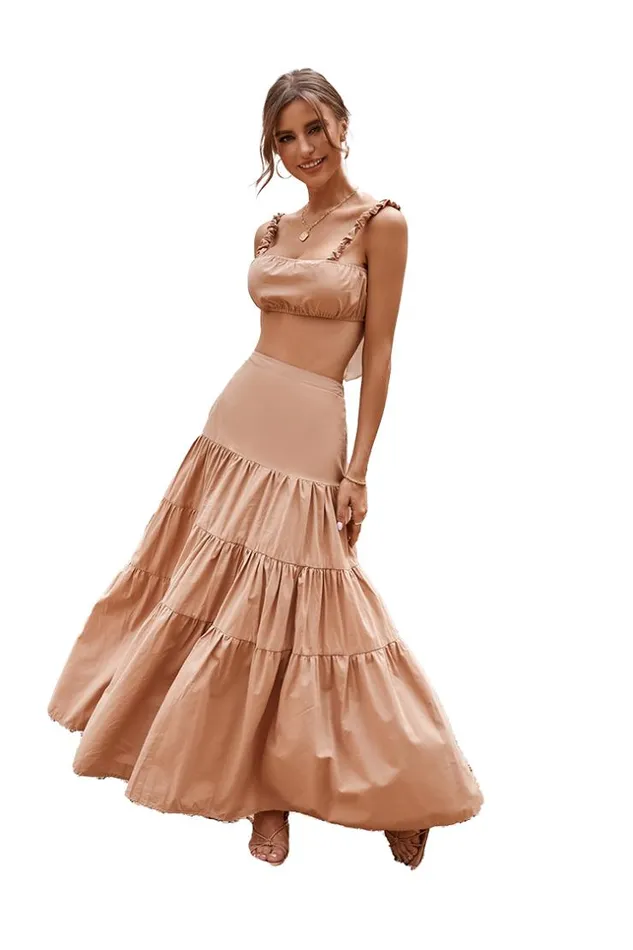 Women Maxi Dresses Cupshe Alma Beach Backless High Waist Fitted Matching Set Pink