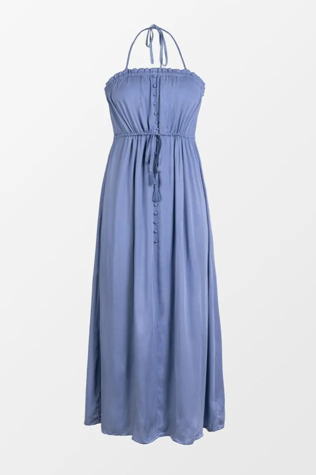 Women Maxi Dresses Cupshe Avalynn Drawstring Waist Halter Maxi Dress Blue