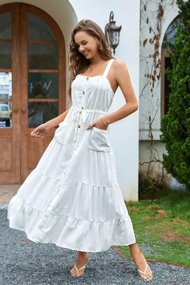 Women Maxi Dresses Cupshe Irena Square Neck Tie AShape Dress White